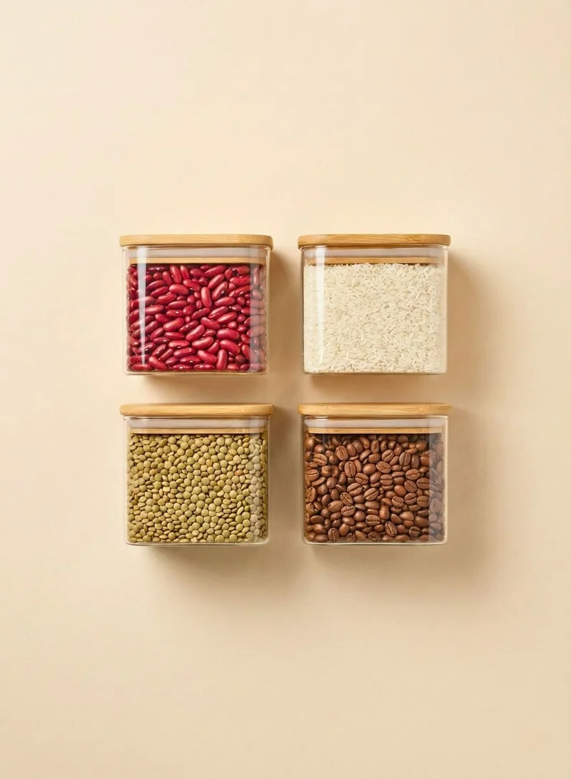 1Chase Rectangle Glass Storage Containers with Bamboo Lids – 900ml, Set of 4